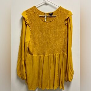 Gold Ruffled Smocked Long Sleeve Blouse